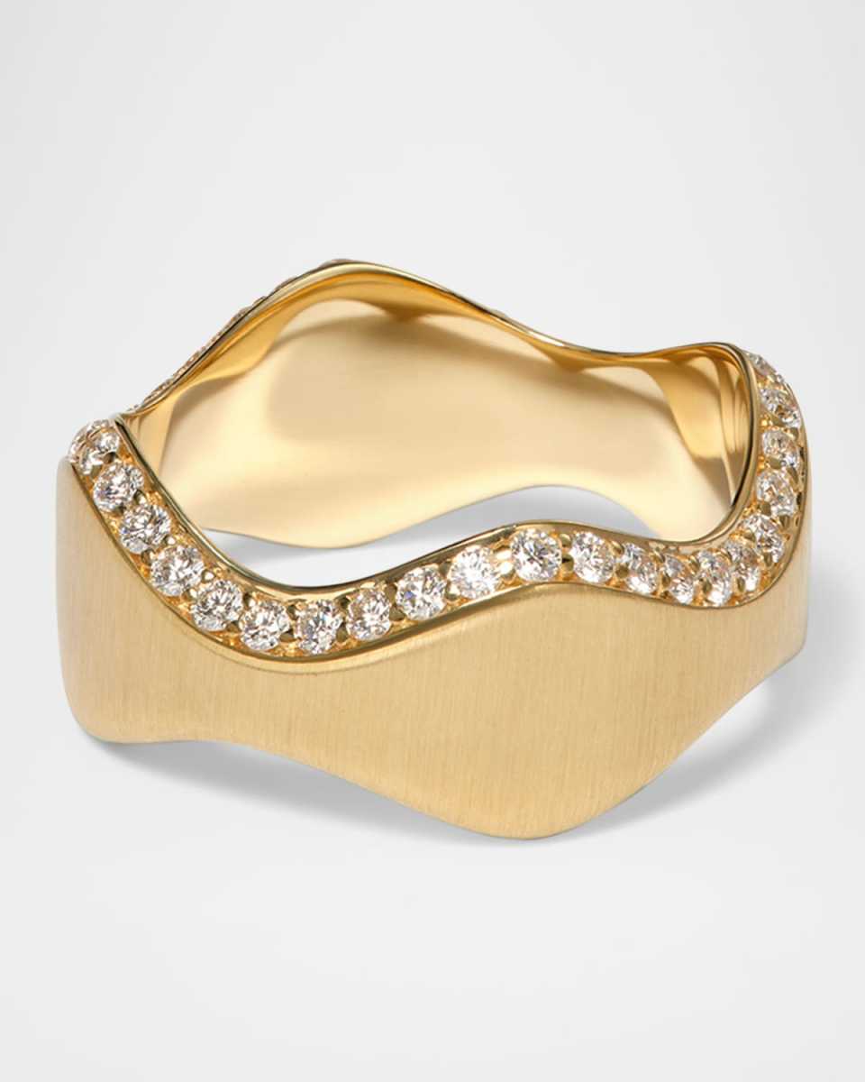 18K Yellow Gold Double Curve Ring with Diamonds